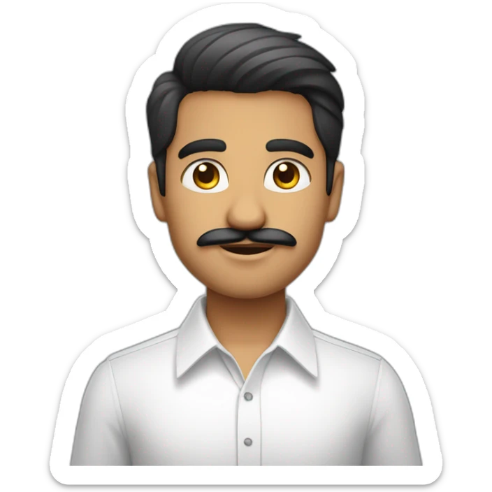 Young indian white faced Businessman in plain white shirt with sleeve up and mustach sticker