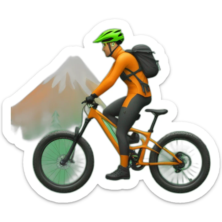 Mountain biker con green bike, and ropa naranja  saltando un charco sticker