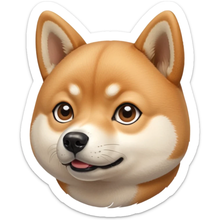 cute Shiba Inu dog confused with a playful, side-eye expression and a tilted head. The dog has light brown fur, big round eyes, and a soft smirk sticker