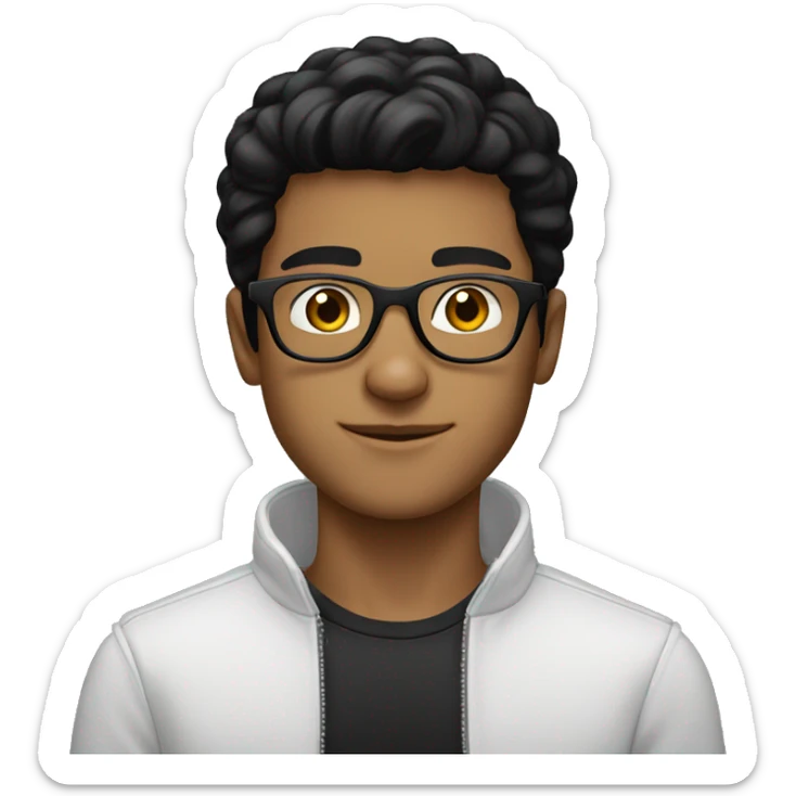 young man tanned whit black hair straight whit circular glasses sticker