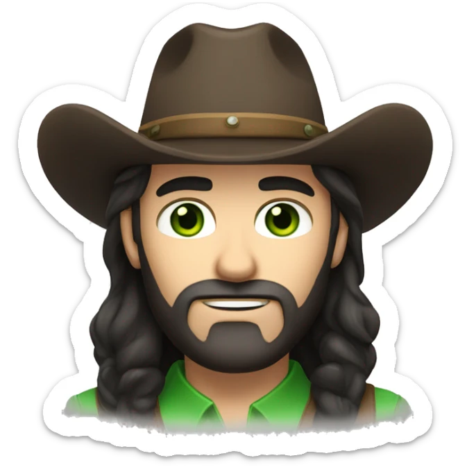 Caucasian male with green eyes, a dark beard dressed as a cowboy sticker