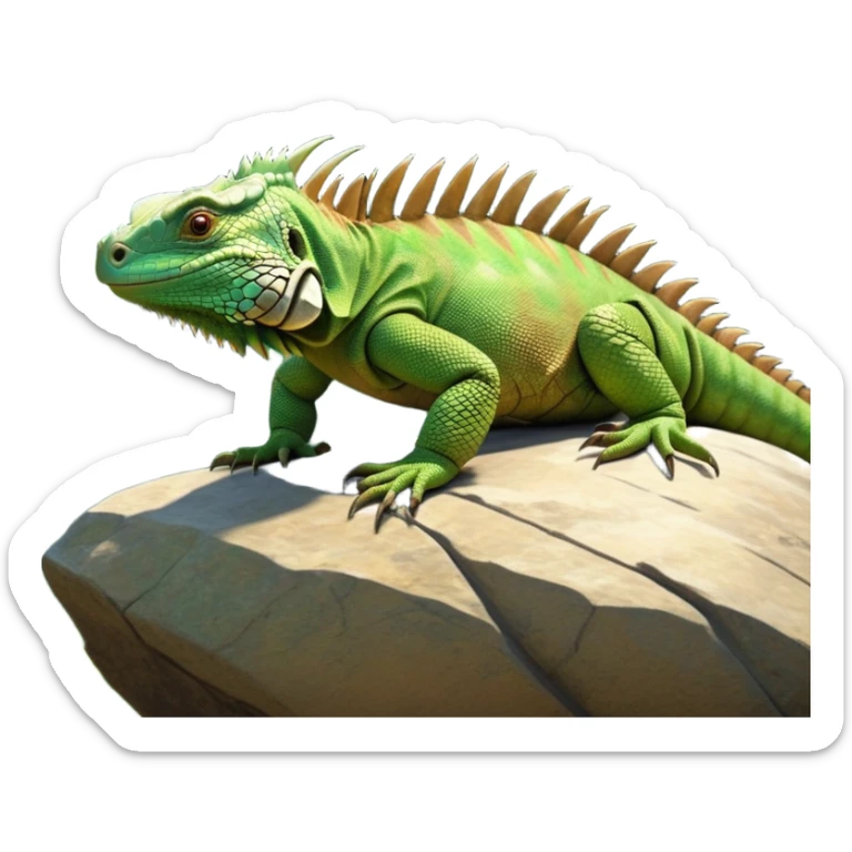 cinematic-iguana-realistic-full-body-basking-emoji,-long-scaly-body-stretched-out-on-a-sunlit-rock,-spiny-ridge-running-down-its-back,-textured-green-and-brown-skin-dappled-with-light,-sharp-intelligent-eyes-studying-the-surroundings,-long-tail-draped-over-the-stone,-simplified-yet-realistic-focused-features,-highly-detailed,-glowing-with-a-warm-tropical-glow

 sticker