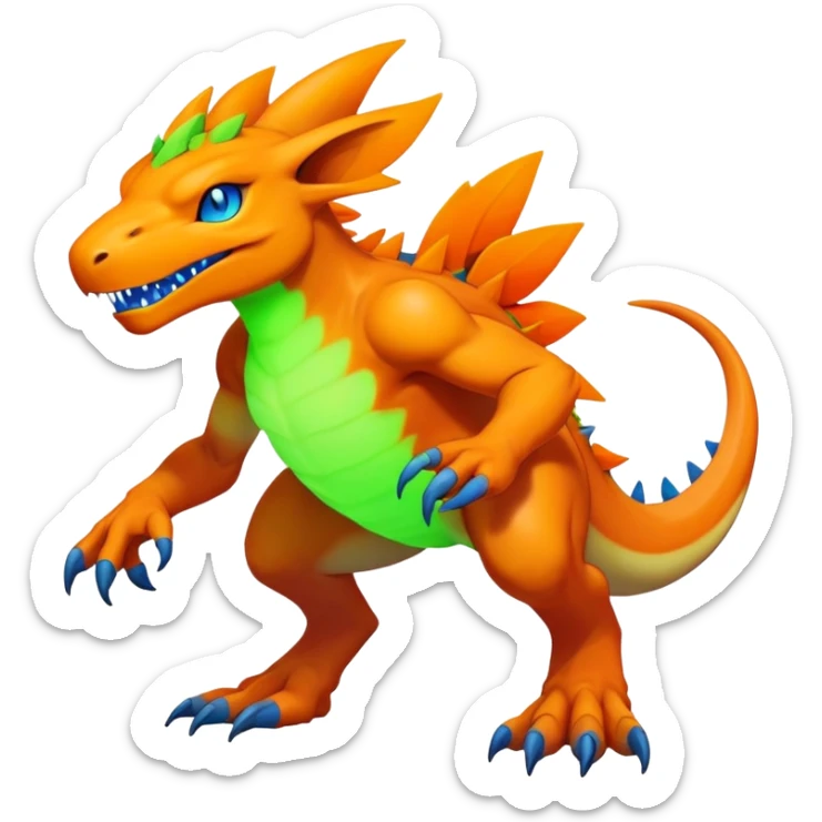  lush warm-colored neon-colored Digimon-Fionbri-creature (full body) sticker