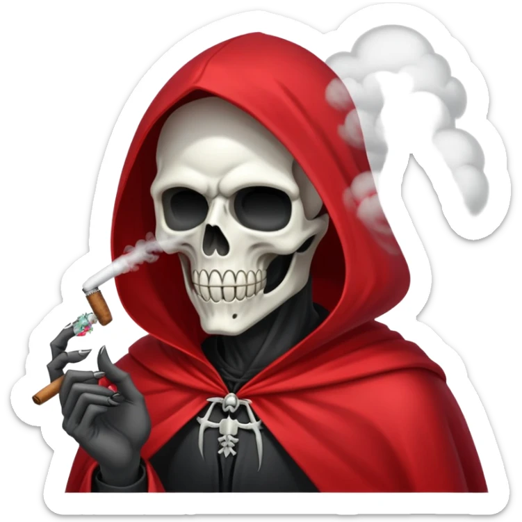 grim reaper in red cape smoking weed with loads of smoke in the air sticker