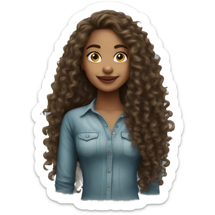 Realistic Brazilian young pretty women with a long curly hair  sticker