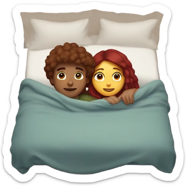 Burgundy haired girl and boyfriend cuddling in bed sticker