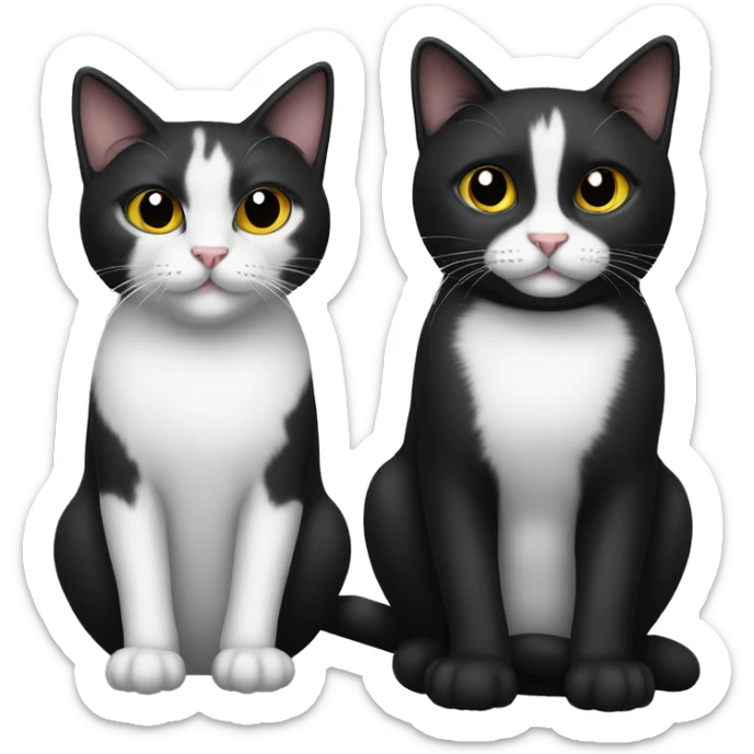 Two pet cats sitting together, one is all black. The other is tuxedo sticker