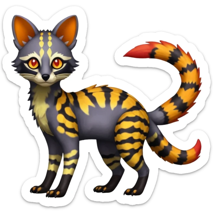 Rare warm-colored exotic edgy epic aesthetic gloomy spooky dark modern colorful cyber-Genet-Trico-species-Fakemon-hybrid-creature, with beautiful intricate markings, full body sticker