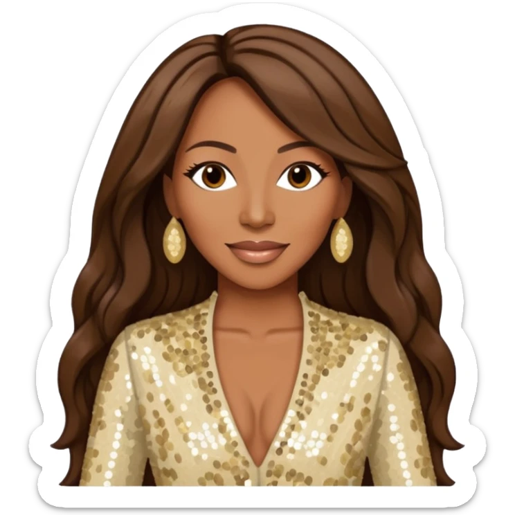 Yolanda Adams with long dark brown hair, cream sequin outfit  sticker