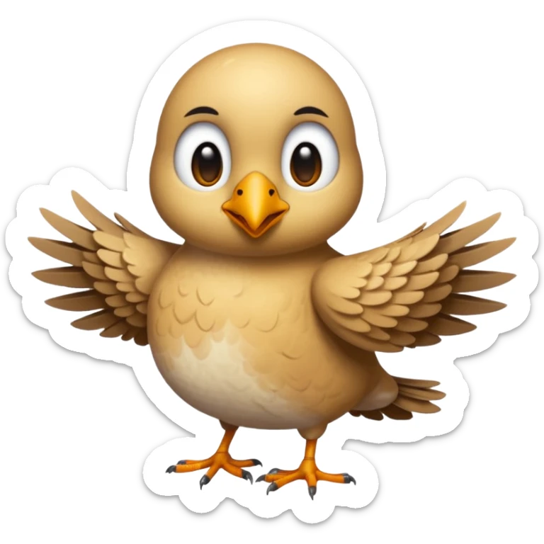 make an emoji of a bird wanting a hug, make the art colors human like and imperfect and the layout also imperfect a little human like sticker