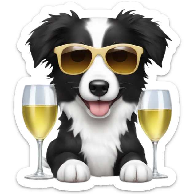 Border collie puppy with sunglasses and glass of white wine sticker