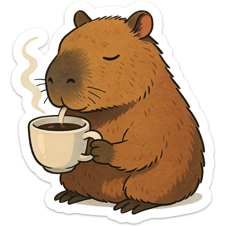 capybara drinking coffee sticker
