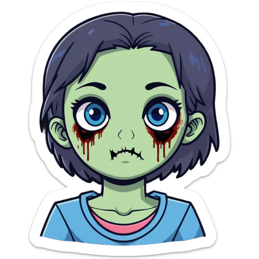 zombie girl with dark hair and blue eyes sticker