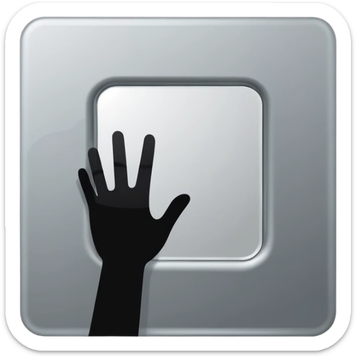 Minimalist emoji-style sticker of a mirror with a shadowy hand reaching out from within. Black and gray, flat icon, square format.

 sticker