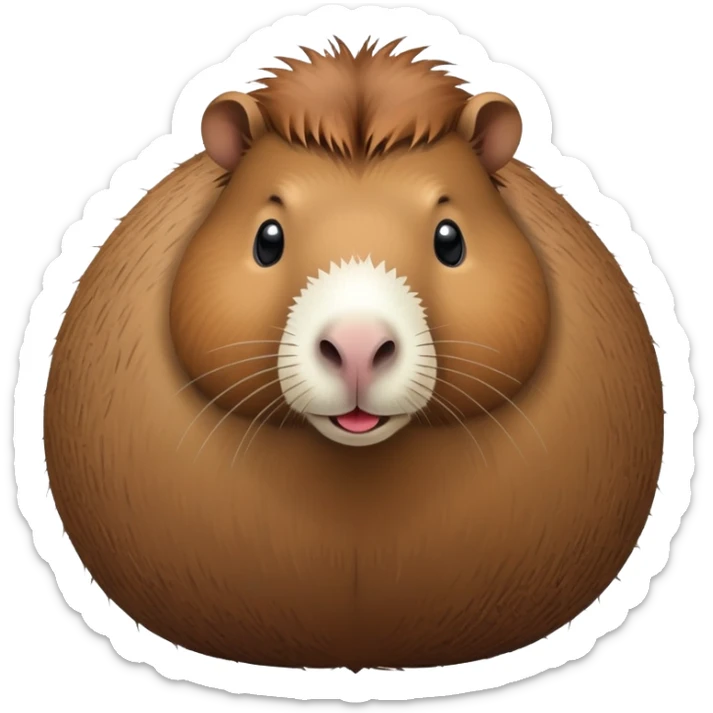 A cute capybara with a round coconut-shaped body, brown and hairy like a coconut sticker