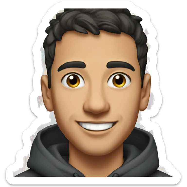 Create a playful portrait of Hasbulla Magomedov, a young man with a round face, short dark hair, and a joyful smile. He’s wearing a casual hoodie, with an energetic urban background filled with colorful graffiti, capturing his vibrant personality sticker