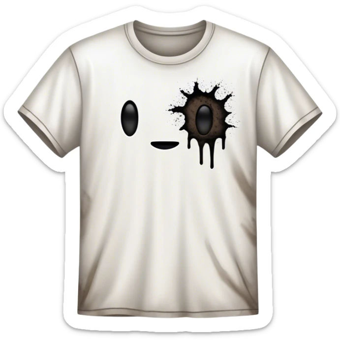 A white T-shirt heavily stained with black dirt and grime. The fabric is covered in dark smudges, making it look extremely dirty and worn out sticker