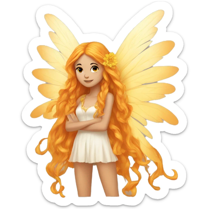 big wings, marigold, Beautiful, fairy, gold, orange, long hair sticker