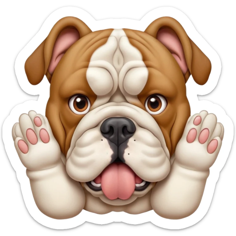 British bulldog dog with paws out in front of face in a surprised pose sticker
