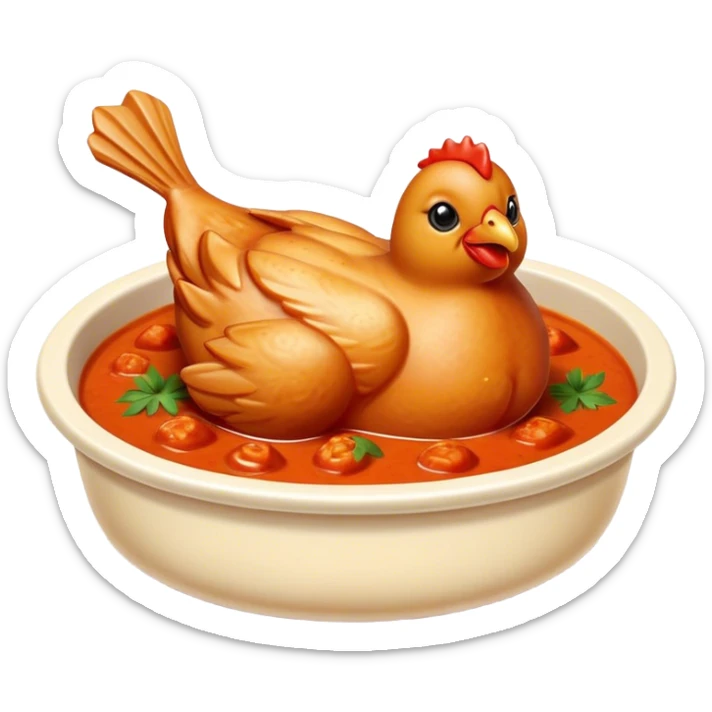 Cinematic Realistic Butter Chicken Dish Emoji, depicted with tender chicken simmered in a creamy tomato‚Äêbased sauce rendered with rich textures and dynamic, appetizing lighting. sticker