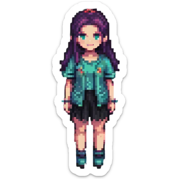 modern pixel art female character with contemporary clothing and hairstyle sticker