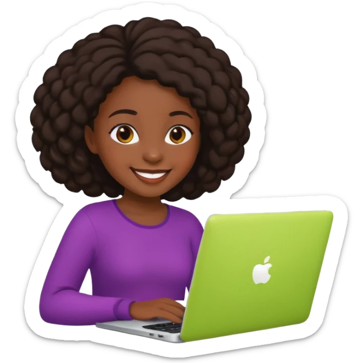 cute black girl using an Apple laptop, cheerful, modern, vibrant colors sticker