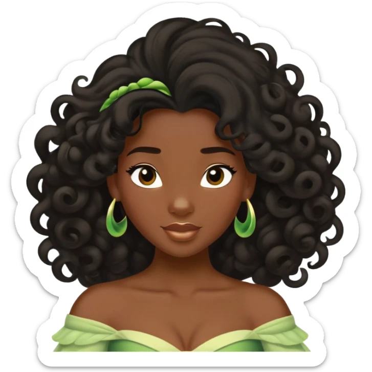 Disney Princess Tiana with extremely long black 2c-3b curly hair flowing down sticker