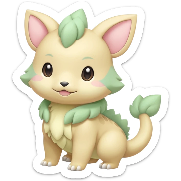 Pastel yellow beige and pastel greens and pinks rosy blushing cute kawaii Inteleon-Pokémon-Amaura-fusion (full body) sticker