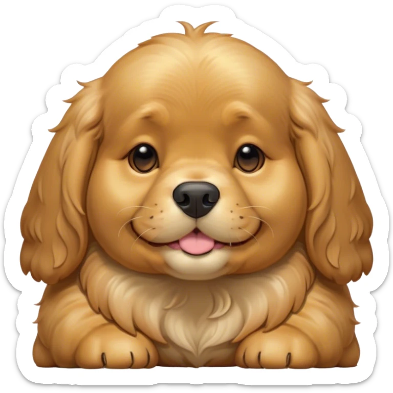Cinematic Meme-Worthy Chubby Sleeping Gold Cocker Spaniel Portrait Emoji, Head resting peacefully with a contented smile, showcasing a delightfully chubby build and a luxuriously soft golden coat, eyes shut in a serene nap, Simplified yet hilariously adorable features, highly detailed, glowing with a soft, drowsy light, high shine, relaxed and utterly lovable, stylized with an air of playful laziness, bright and heartwarming, soft glowing outline, capturing the essence of a comically sleepy companion, so meme-worthy it feels like it could instantly become the next viral sensation of adorable slumber! sticker