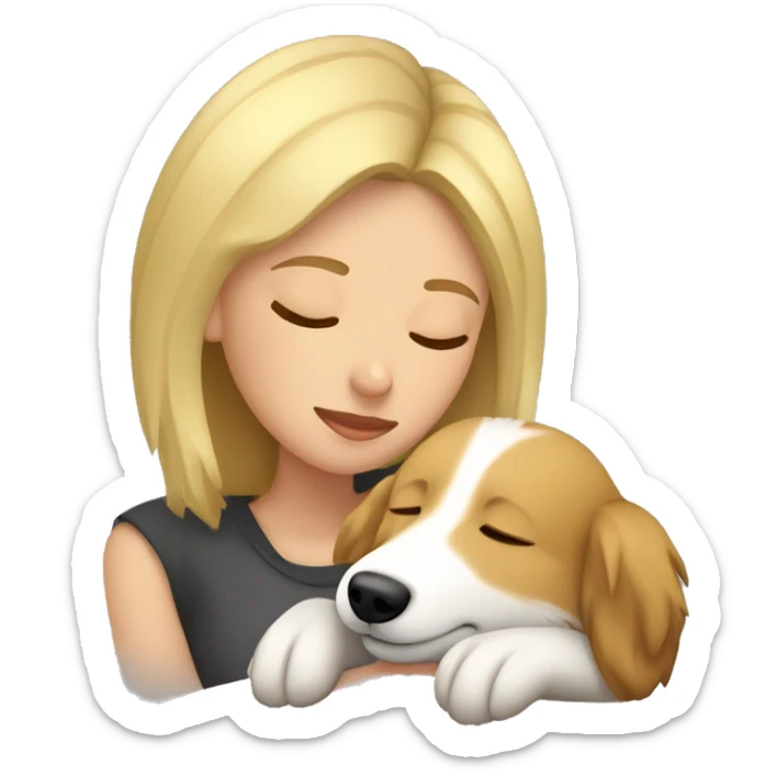 Blonde girl short hair sleeping with Shetland sheepdog sticker