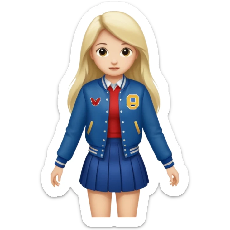 long hair girl with varsity jacket and skirt sticker
