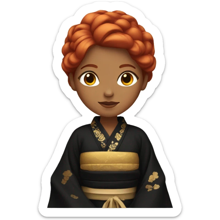 Red hair woman with a black gold kimono sticker