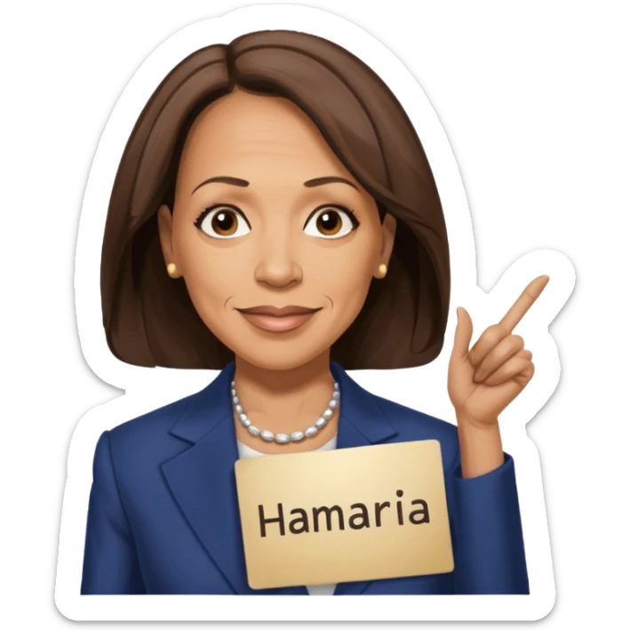 Kamala Harris but she bald and has a sign that says “Kamala hairless” sticker