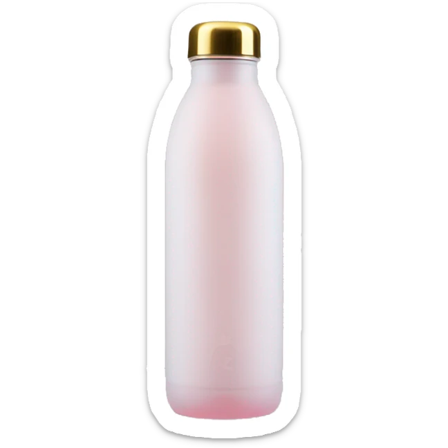  A frosted glass water bottle with a soft pink silicone sleeve and a gold cap. sticker