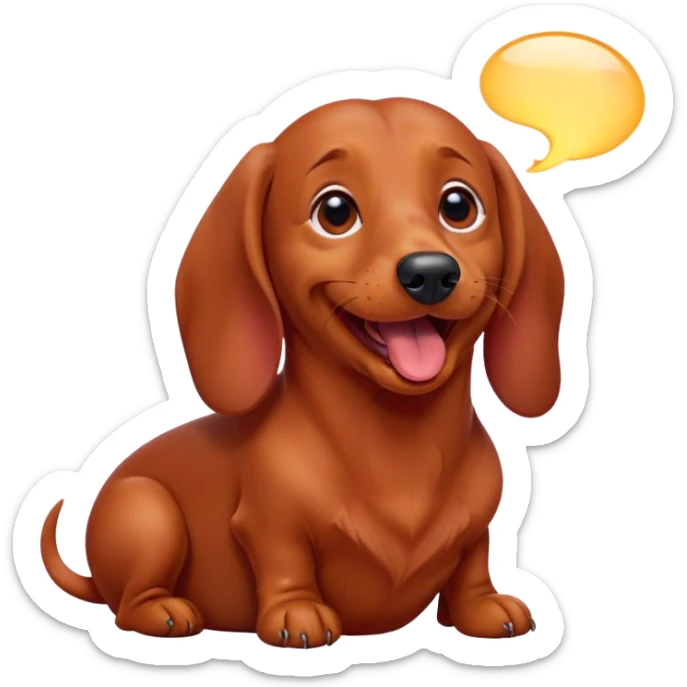 Cinematic Cute Yawning Red Dachshund Portrait Emoji, Head tilted slightly with a dramatic, wide-open yawn, showcasing a smooth red coat with a subtle luster, floppy ears slightly drooping, round brown eyes barely open in drowsy contentment, Simplified yet irresistibly adorable features, highly detailed, glowing with a soft, cozy glow, high shine, relaxed yet expressive, stylized with a touch of whimsy, bright and endearing, soft glowing outline, capturing the essence of a sleepy yet affectionate companion, so drowsy it feels like it could stretch right out of the screen and curl up for a nap! sticker