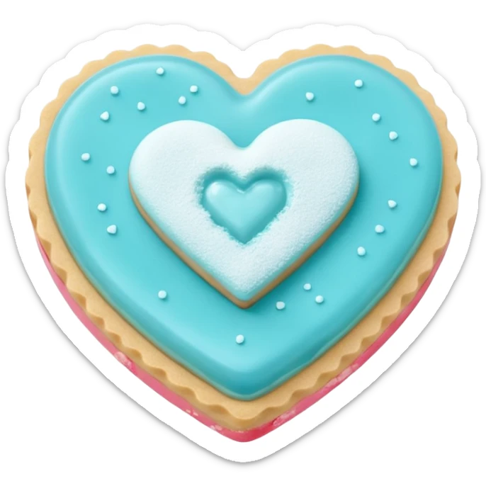 Realistic shortbread cookie in the shape of a heart with Tiffany blue color jelly middle filling and sprinkled powder sugar on top. sticker