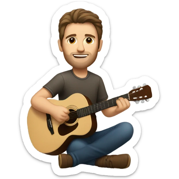 Caucasian man with brown hair playing acoustic guitar sticker