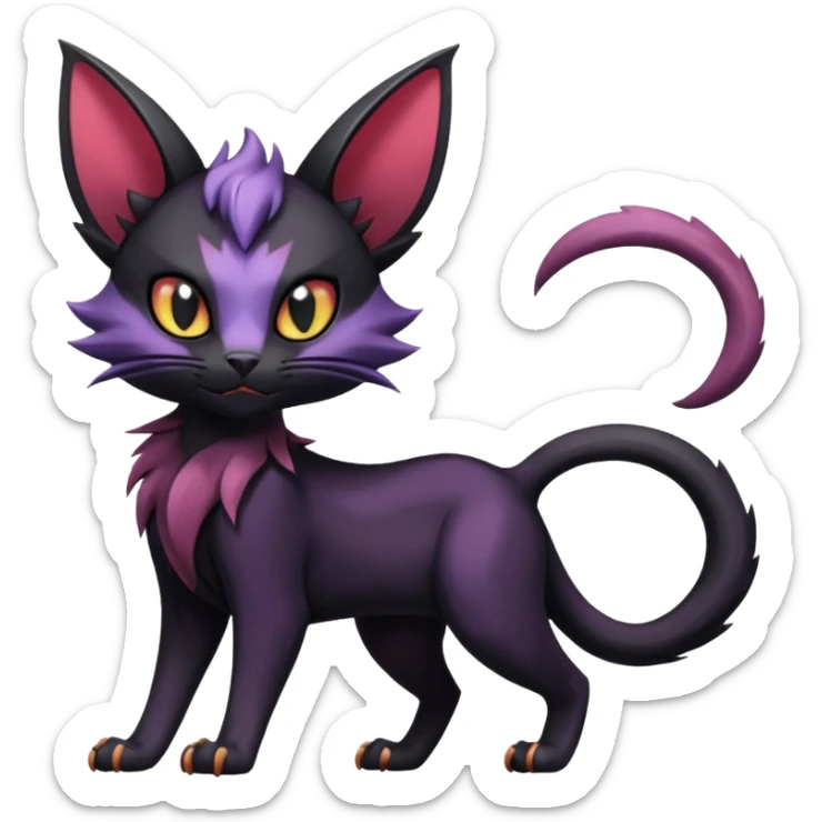 Black dark spooky badass cool shiny glossy smooth soft edgy Noivern-Noibat-Purloin-Torracat-Lykoi-Caracal-cat-Fakemon-fusion-hybrid-creature sticker