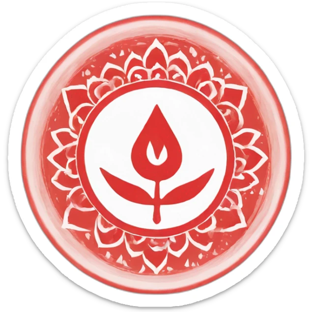 Spiritual hindu symbol (svastika) in a white circle in a red flag sticker