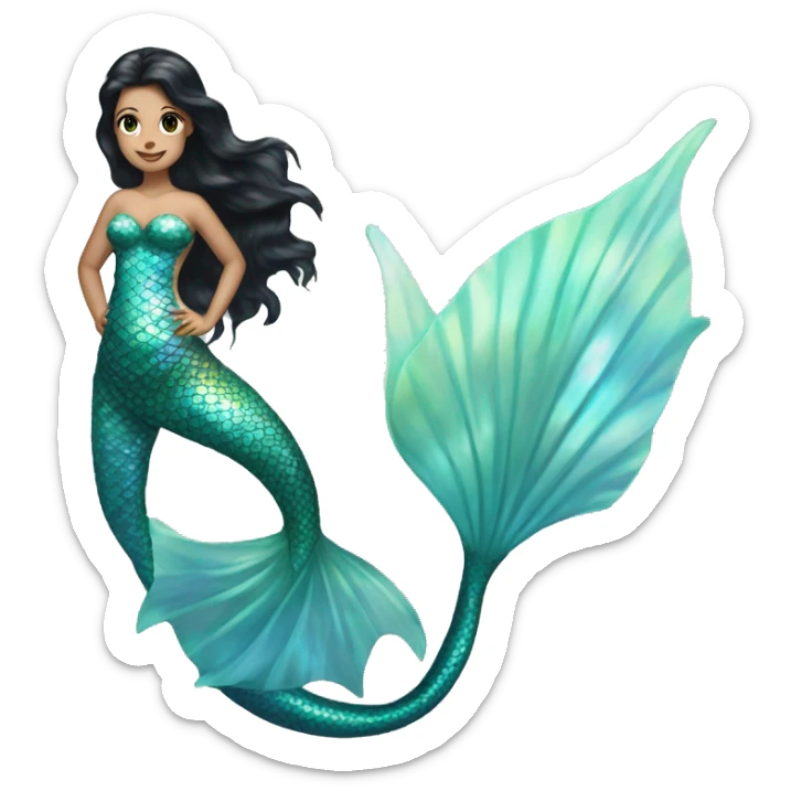 Iridescent mermaid white girl with black hair and iridescent tail sticker