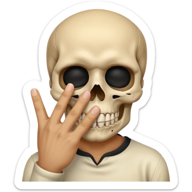 skull emoji with finger over mouth shushing and one hand extended palm down in calming motion calma celebration gesture sticker