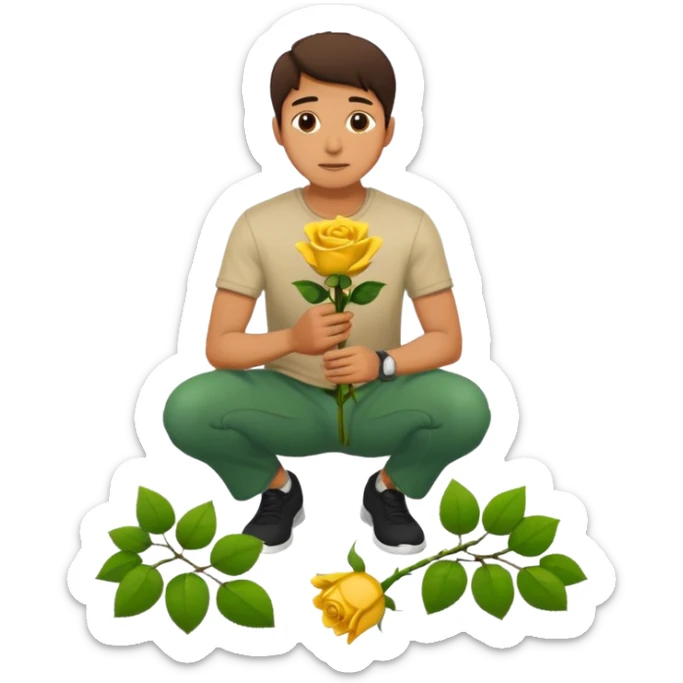 Create a emoji where a man in knee holding a yellow rose like he proposed some one . Make sure no other person sticker