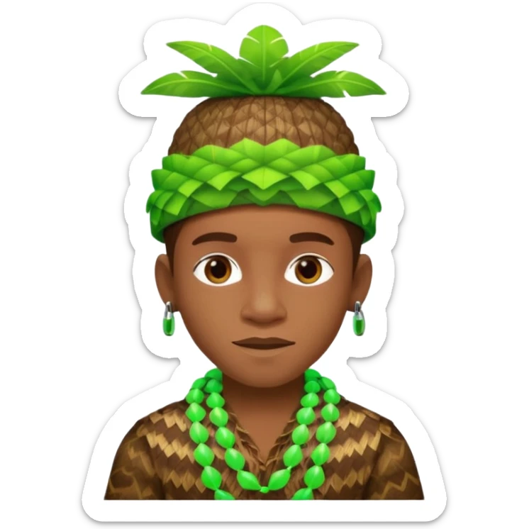 Create me an emoji of a cool Young Nigerian prince wearing a neon green gradient African patterns with  a "hula hat" (a Nigerian-inspired hat) and wearing earpods. sticker