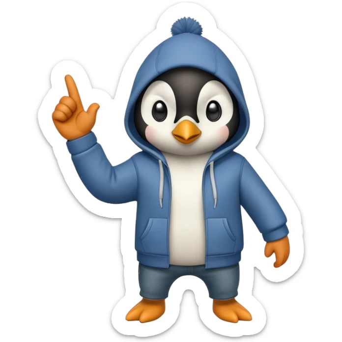determined anthropomorphised penguin in a hoodie and jeans with fist raised, dynamic action sticker