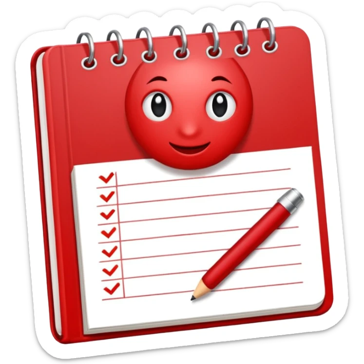 HAZ UN planificador de lista de objetivos en color vinotinto/rojo carmesí brillante, con hojas de cuaderno blancas (no agregues frutas ni nada de eso) https://imgproxy.attic.sh/insecure/f:png/plain/https://attic.sh/z0hvfdddapmiax935oa389bq0wzk sticker