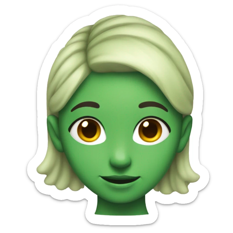 smiling girl with green skin with her hand on her head sticker