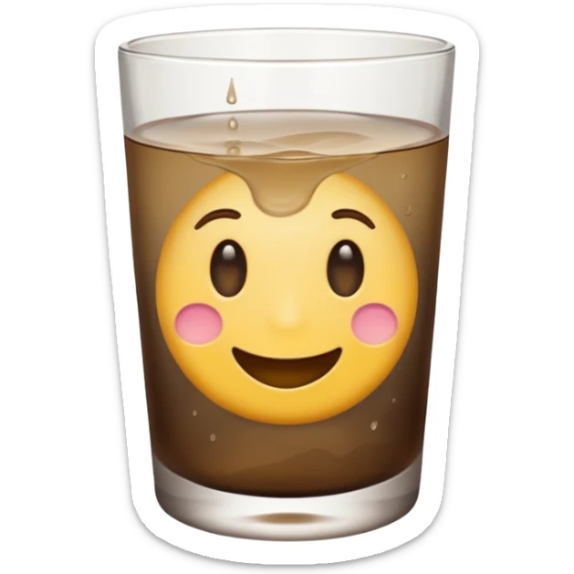 a glass with dirty water, soft colors, emoji style, clean lines sticker