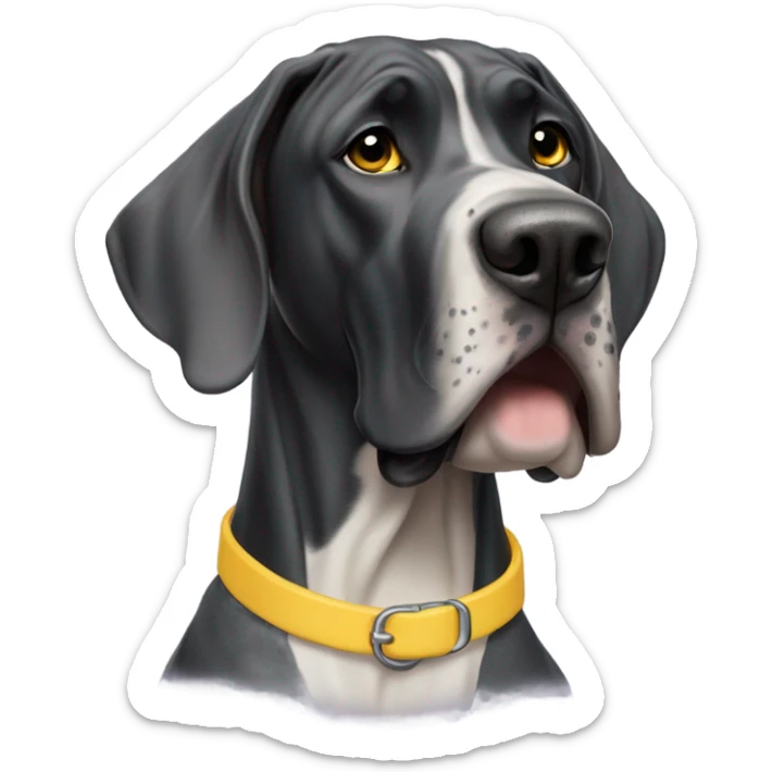 Female Great Dane, 2 Years Old, Yellow Collar, Goofy face and floppy ears sticker