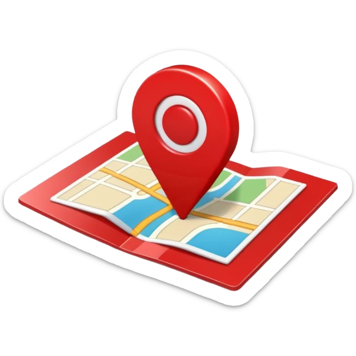 Emoji of a red location pin on a small folded map, iPhone emoji style. Flat design, smooth gradients, rounded edges, soft shadows, clean look, white background sticker