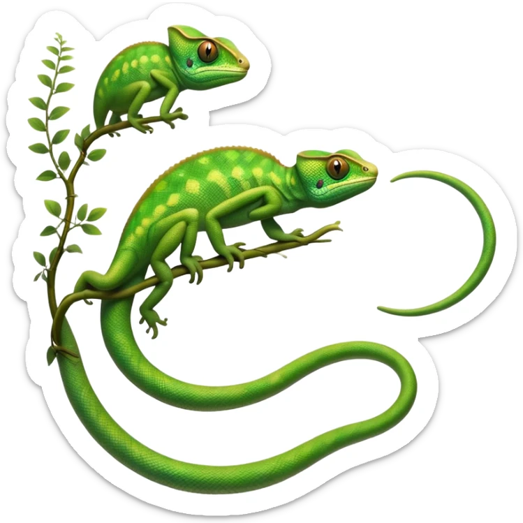 cinematic-chameleon-realistic-full-body-climbing-emoji,-slender-body-gripping-a-twisting-vine-with-prehensile-feet,-scaly-green-skin-shifting-shades-with-its-environment,-large-bulging-eyes-rotating-independently,-delicate-coiled-tail-curling-behind,-long-tongue-slightly-protruding-as-if-ready-to-strike,-simplified-yet-realistic-focused-features,-highly-detailed,-glowing-with-an-ethereal-forest-light sticker